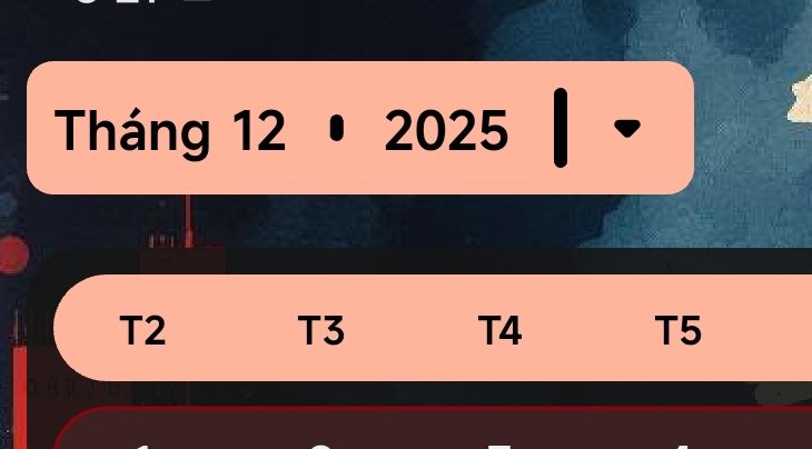 Nút Tháng 12 - 2025 trong ứng dụng Lịch VN